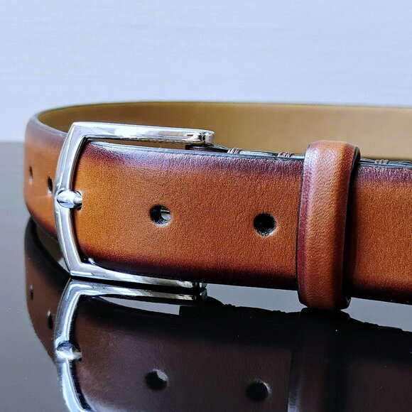 Cole Haan Men's Lewis Burnished Leather Belt in Classic Timeless British Tan - Picture 1 of 11